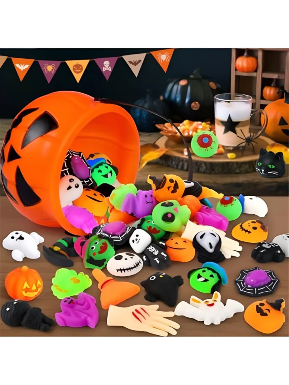 30 Halloween Mochi Squishy Toys + 20 Floating Candles with Magic Wand